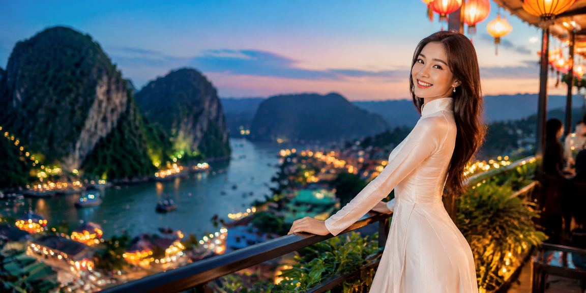 Cảnh Ninh Bình với áo dài và không khí cá cược lễ hội